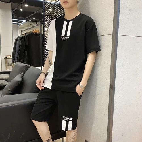 Black VOGUELEO стиль Модные летние комплекты негабаритный хлопок Повседневная Однотонная футболка мужская одежда несколько цветов свободный o-образный вырез - Цвет: Black