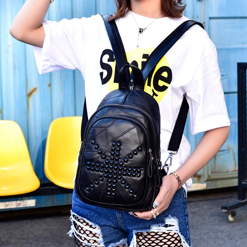2020 summer burst leather women's bag European and American fashion backpack multi-functional trend rivet double shoulder bag