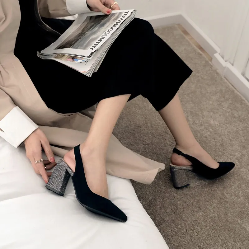 

ladies high heels Thick-heel women shoes woman pumps big size big size to 28cm Mixed color light mouth thick heel