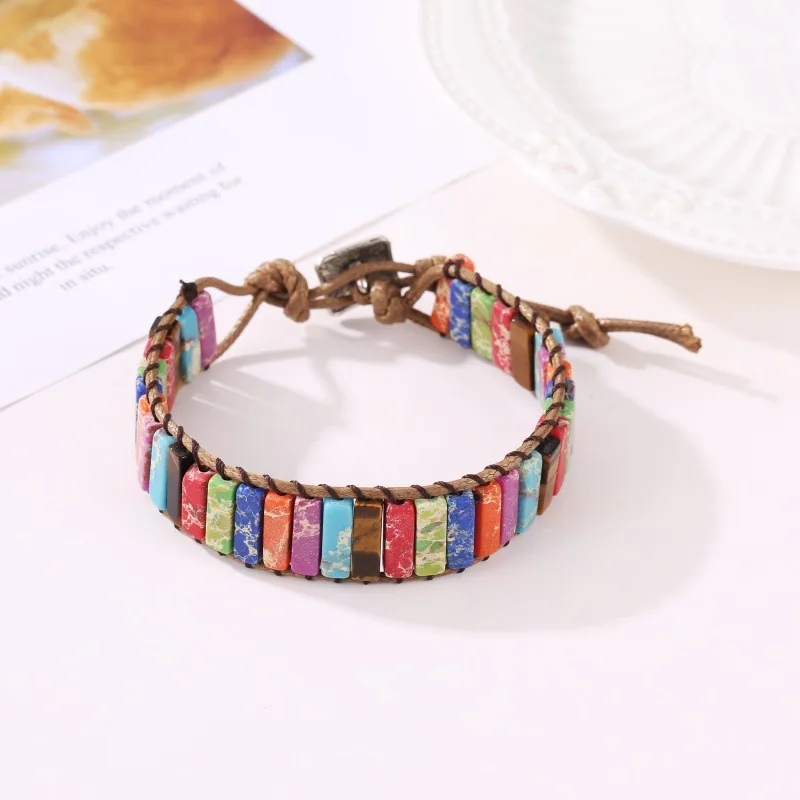 Лидер продаж, женские, для девочек, Boho, радужные, красочные браслеты из натурального камня, браслеты из плетеной кожи, ручной работы, веревка, Ehnic ювелирные изделия