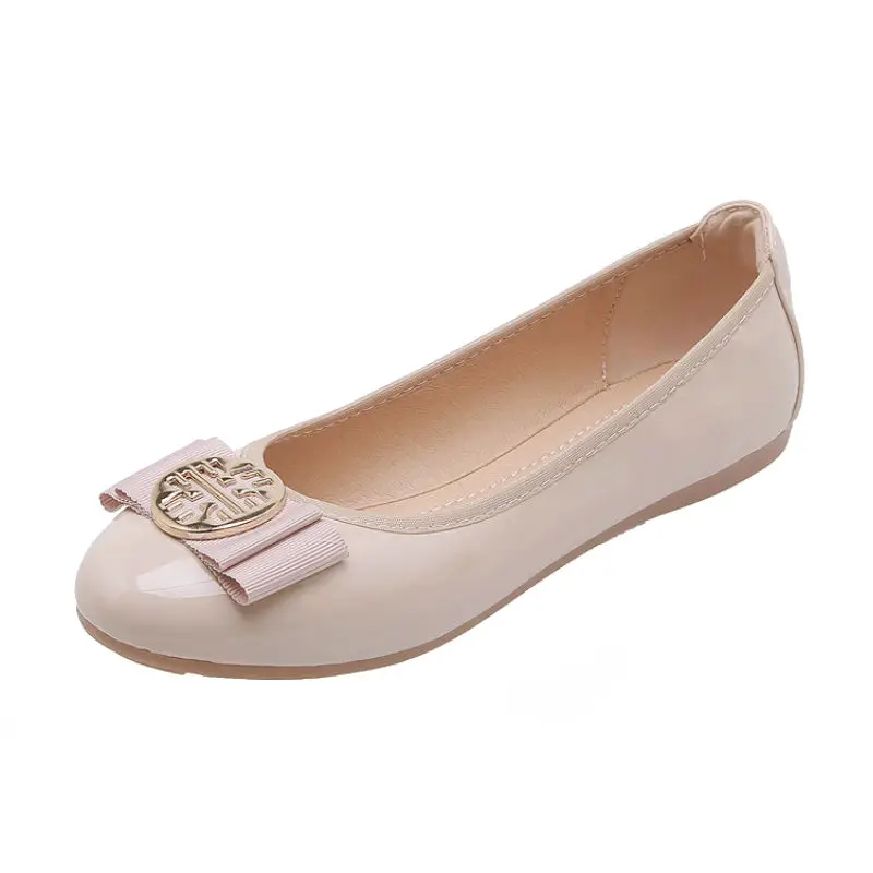 

XGJ Round Toe PU Leather Ladies Ballet Flats Front Metal Decoration Womens Flats Slip On Teenage Girls Shoes In Summer 7 Colors