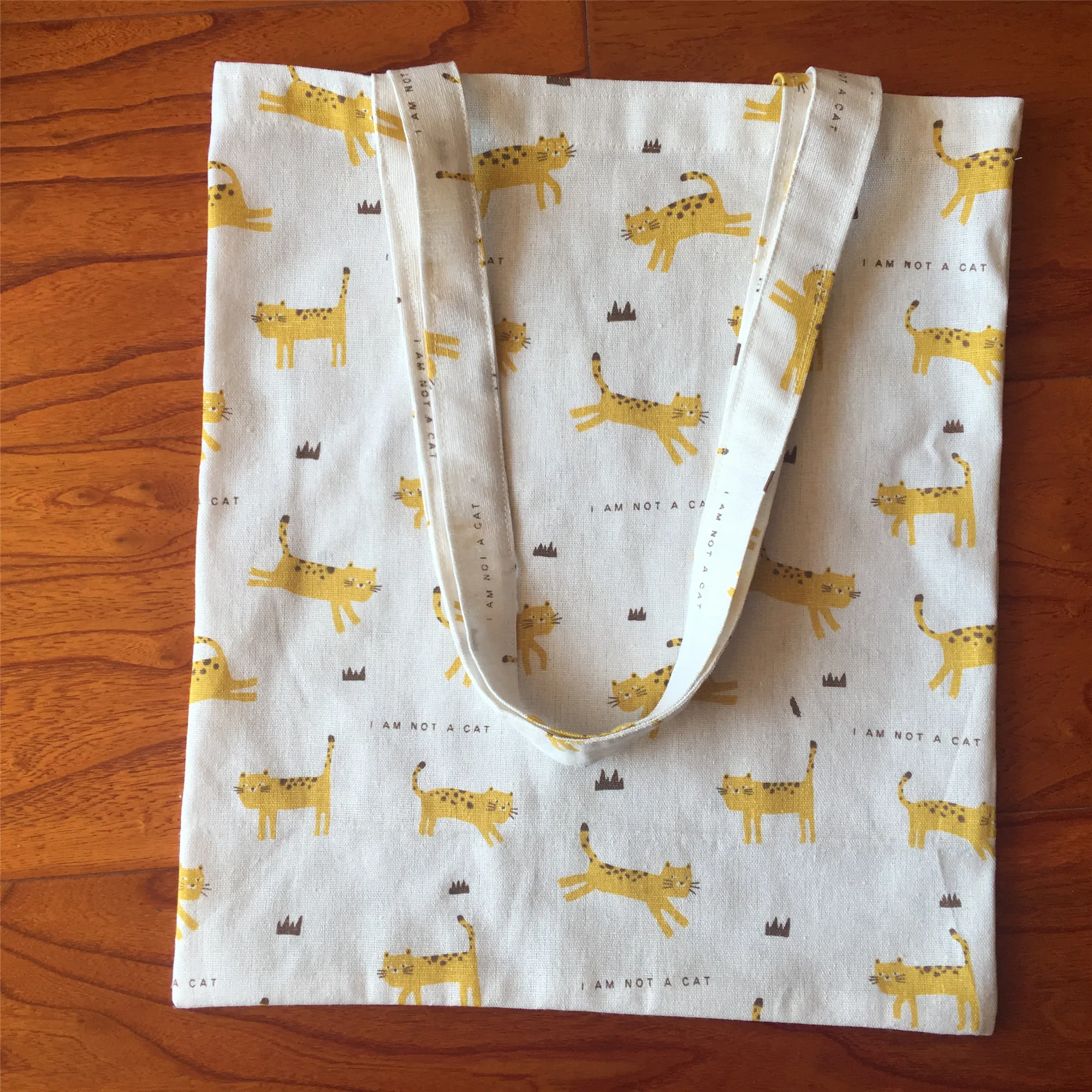

Cotton Linen Eco shopping Tote Shoulder Bag Print Yellow Animal Not a Cat YL