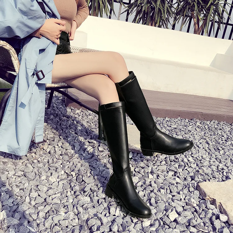 

Thigh Boot Women's 2019 New Style Versatile Autumn And Winter after Zipper Boots Biker Boots Slimming Knee Knee-Length Boots F