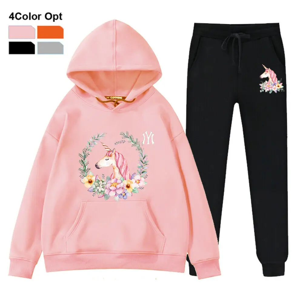 

Womens Girl Jogger Tracksuit Hoodies Hood Sweatshirt Pants Sets Sport Wear Horse Coat Jacket Long Trousers Clothing Sets