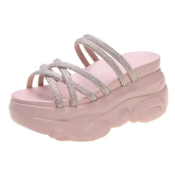 

Summer New Platform song gao di Bear Crystal High-Heeled Anti-Slip Soft liang chuan Sandals Solid Color Sandals and Slippers