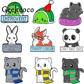 

20pcs/lot J1180 Geekcoco Cartoon Cat Tortoise Animals Metal Enamel Brooch Badge Pin Outside Clothing Backpack Jewelry Gift
