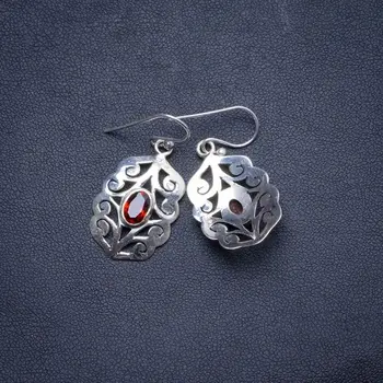 

Natural Garnet Handmade Unique 925 Sterling Silver Earrings 1.5" X4575