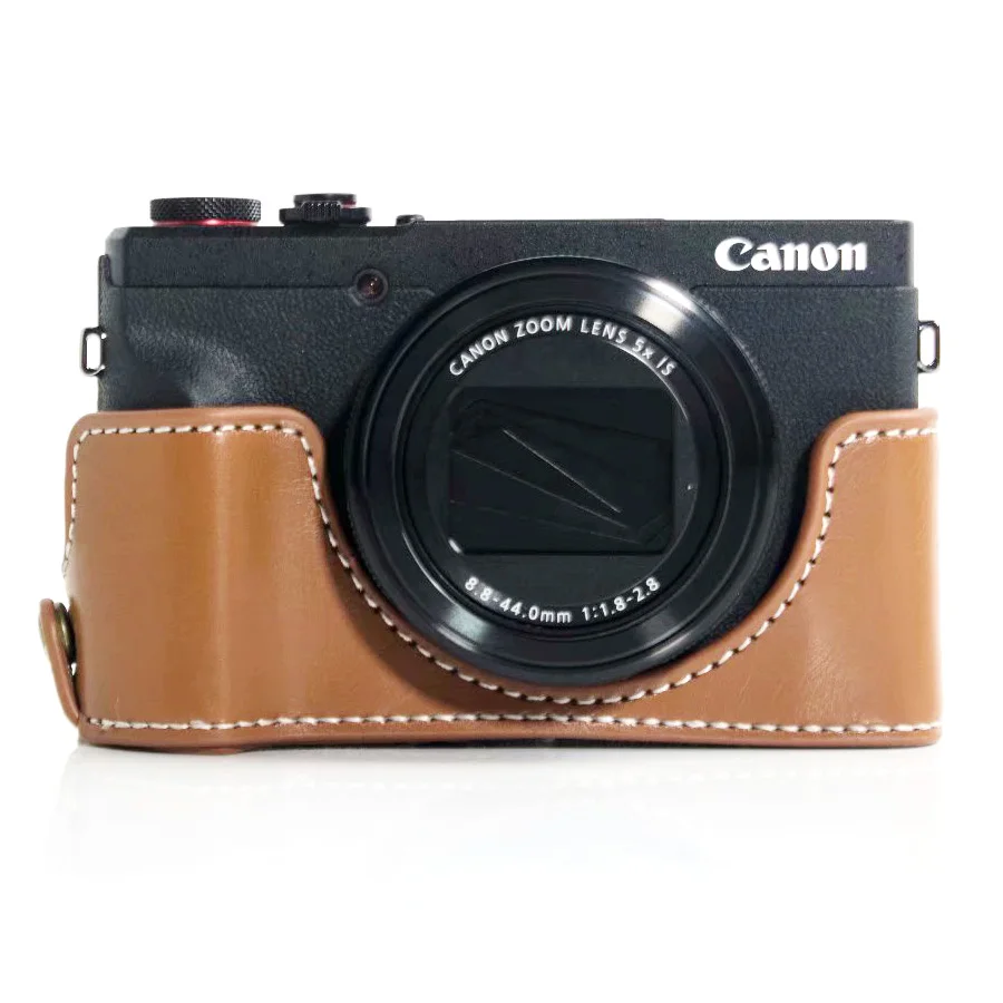 Сумка для камеры чехол PU ручка для Canon PowerShot G5X Mark II цифровая камера(несовместима с G5X - Цвет: Brown no Strap