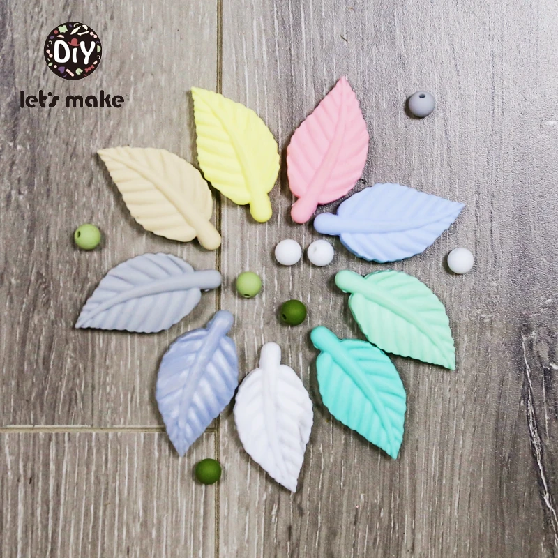 Let's Make Silicone Beads Baby Teether Pendants 10pc Leaves Cartoon Necklace BPA Free Food Grade DIY Accessories Baby Goods Toys