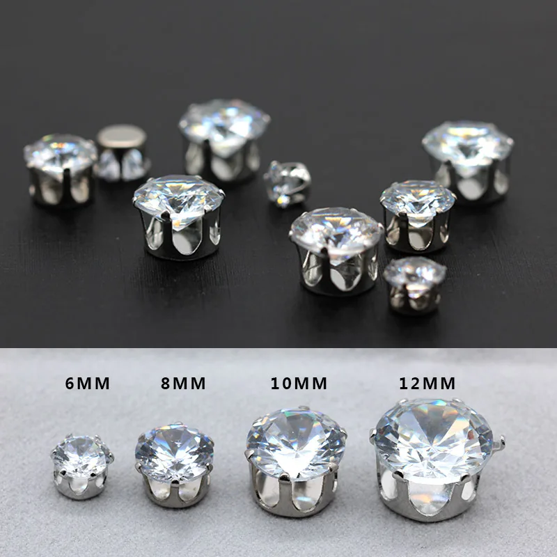 6/8/10/12MM 반짝이 모조 지르콘 발톱 모조 다이아몬드 보석 실버베이스 크리..