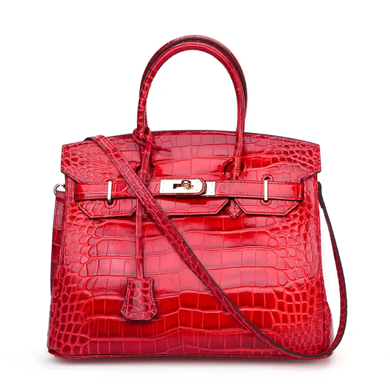

New Style Genuine Leather Birkin Bag Crocodile Pattern Fashion Handbag Versatile Women's Large Bag Cowhide Stereotypes Crossbody