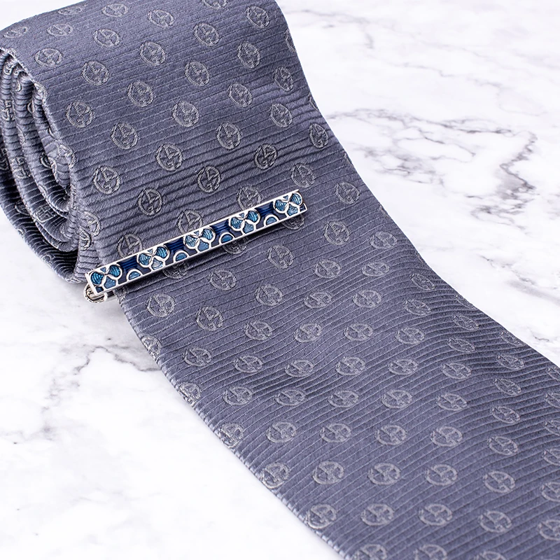 Роскошный эмаль зажим для галстука синий цветок дизайнерский галстук бар счастливый четырехлистный клевер галстук булавка для мужской свадьбы бизнес