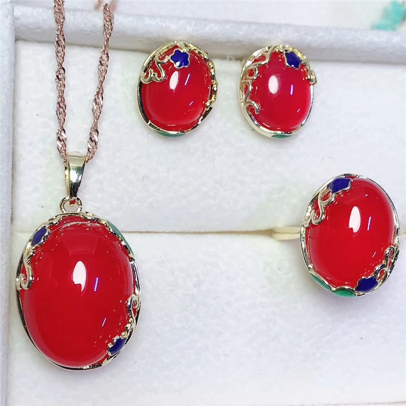 

Jadery Charms Natural Red Chalcedony Jade Jewelry Sets For Women Female 925 Sterling Silver Party Fine Jewelry 2019 Drop Ship