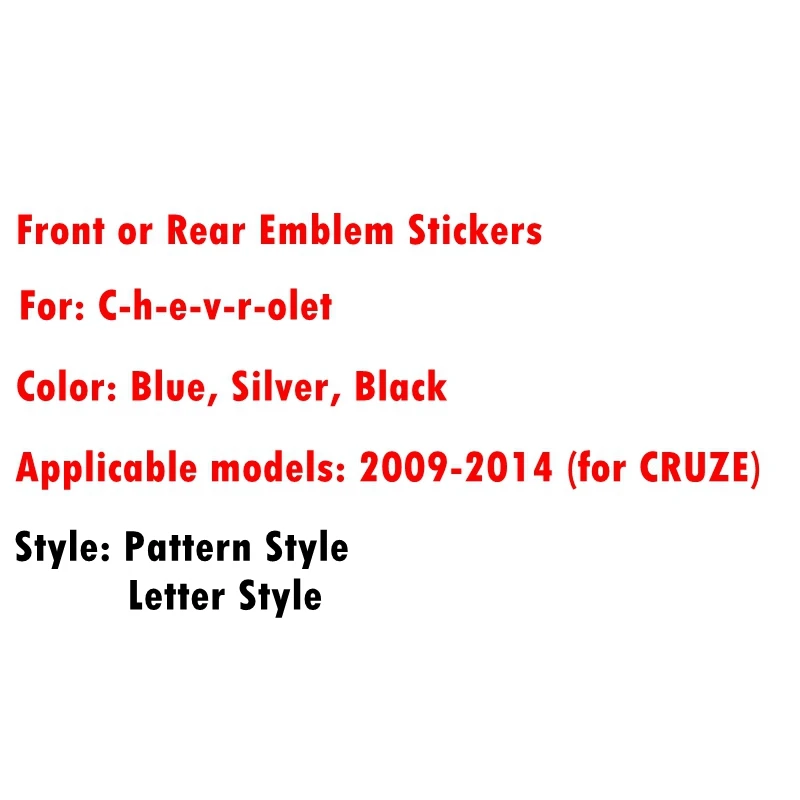 

Front and Back Personalized Creative Metal Logo Stickers Car Exterior Decoration Stickers Suitable for Chevrolet Cruze 2009-2014