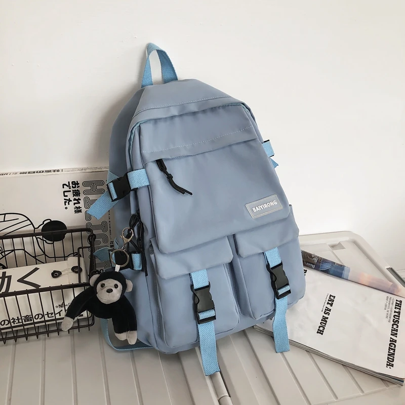 17 inch Nylon Monocolor Multi Pockets School Backpacks