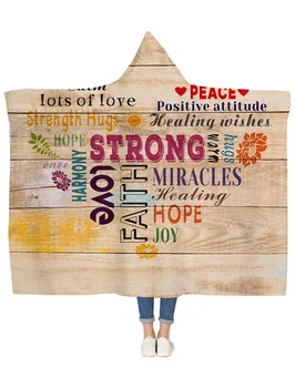 

Love Healing Words Warm Wood Texture Hooded Blanket Bedspread Blankets Blanket Flannel Travel All-Season