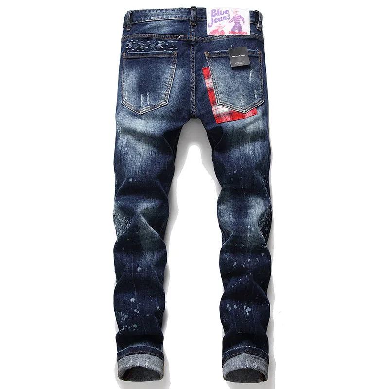 KIOVNO Fashion Men Ripped Distressed Denim Trousers Punk Style Badge Patchwork Jeans Pants Male Streetwear Straight (5)