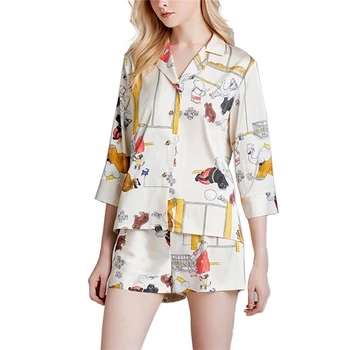 

2 Piece Nightwear Set for Women Female Floral Print V Neck Half Sleeve Top+ Pyjama Trousers Floral Print Cartoon Sleepwear