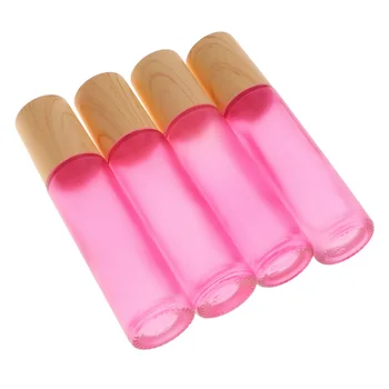 

10pcs 10ML Colorful Empty Refillable Glass Perfume Roll On Bottle With Stainless Steel Roller Ball and Wooden Lid For Essential