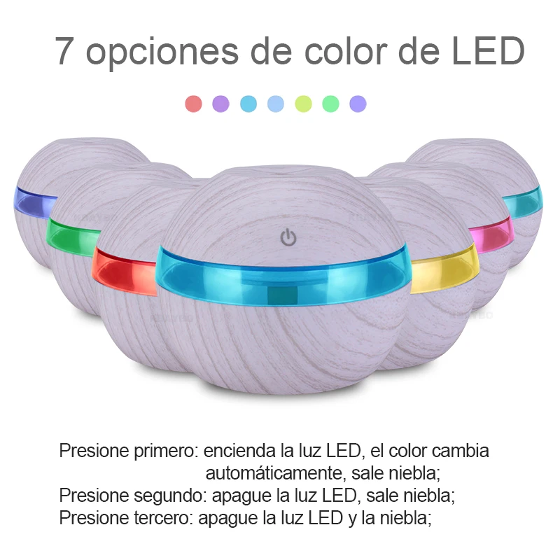 300ml White Wood Grain Aromatherapy Electric Sprayer Ultrasonic Air Humidifier Essential Oil Diffuser with 7 Color LED Lights