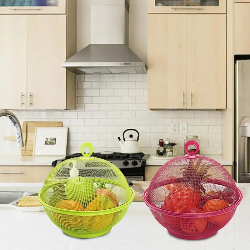 

Nordic Kitchen Fruit Storage Basket With Cover Dining Table Decoration Storage Box Iron Fruit Plate Washing Drain Basket