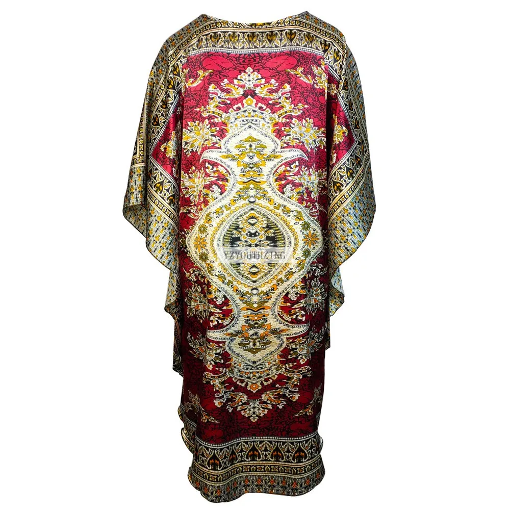 Chinese Vintage Print Lady Robe Dress Nightgown Summer Nightdress Sleepwear Women Satin Rayon Nightwear Bath Gown One Size