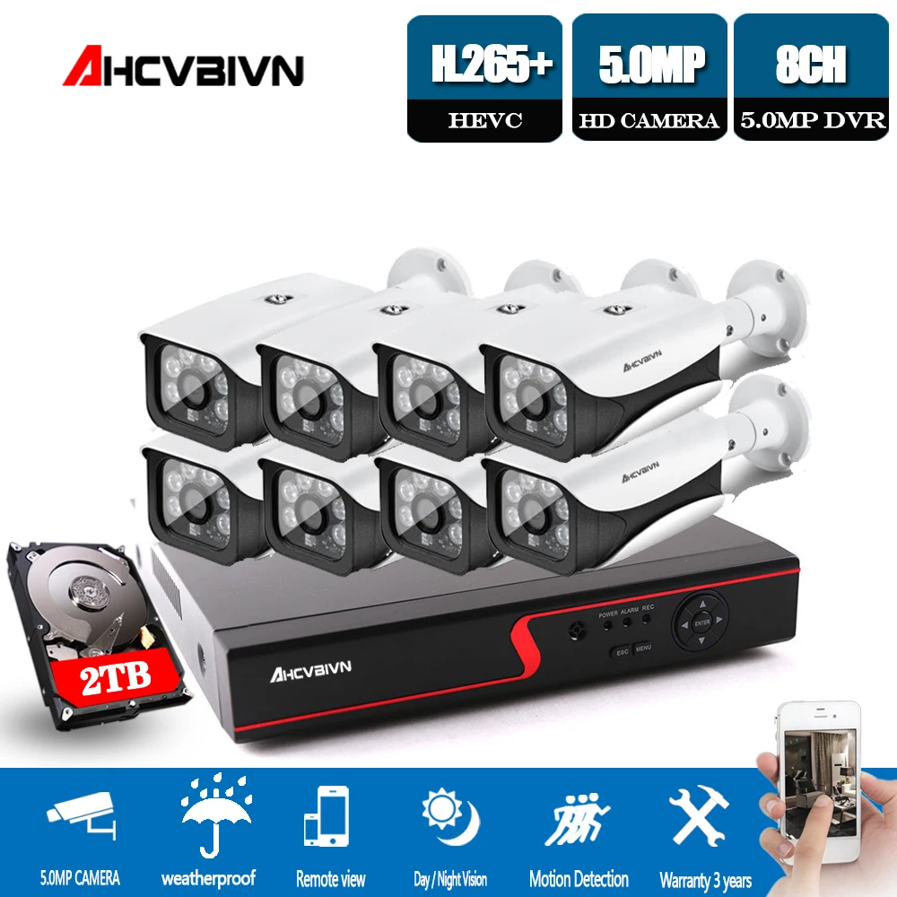

5.0MP Security IP66 SONY IMX335 Camera System Outdoor CCTV Surveillance DVR 8CH Video Kit CCTV Easy Remote Phone Viewing 2TB