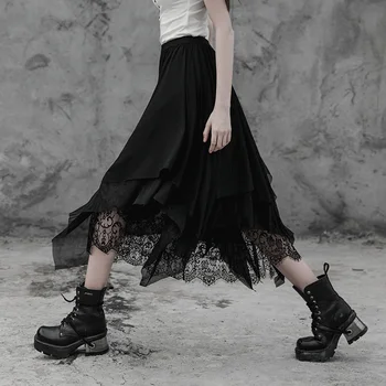 

PUNKRAVE Skirt Summer New Female Bud Silk Yarn Sexy Punk Elegant Fairy A Word Long Skirt Female Tide