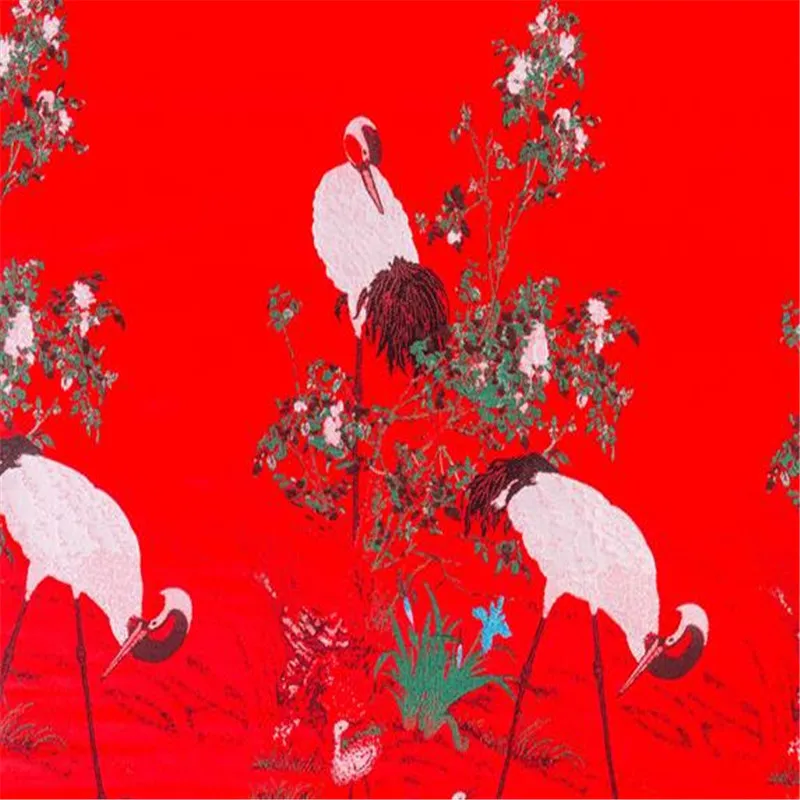 red 75x100 см, ткань из полиэстера с рисунком красного коронованного журавля для кимоно - Цвет: red