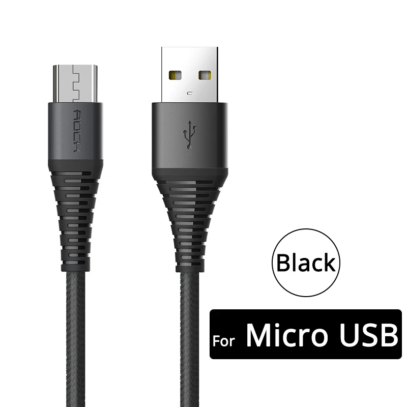 ROCK прочный Micro USB кабель 3A нейлон Быстрая зарядка кабель для передачи данных для samsung Xiaomi huawei LG USB 120 см высокопрочный - Цвет: Black