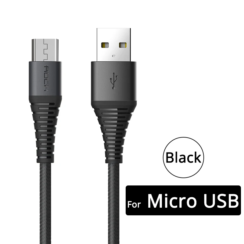Black ROCK прочный Micro USB кабель 3A нейлон Быстрая зарядка кабель для передачи данных для samsung Xiaomi huawei LG USB 120 см высокопрочный - Цвет: Black