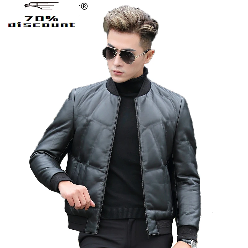 

2020 Genuine Leather Jacket Men Winter Short Men's Down Jacket Sheepskin Coat Baseball Collar Chaqueta De Cuero P-Y8606B