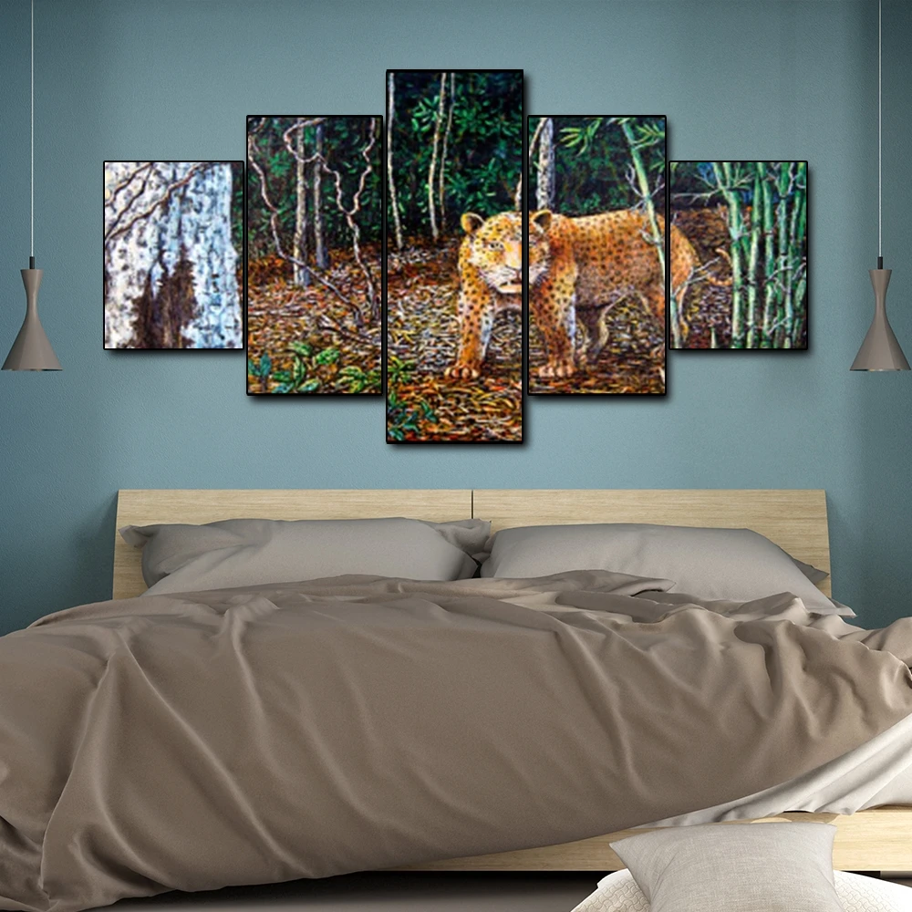 Canvas Art Oil Painting Leopard in the jungle Art Poster Picture Wall Decor Modern Home Decoration For Living room Office