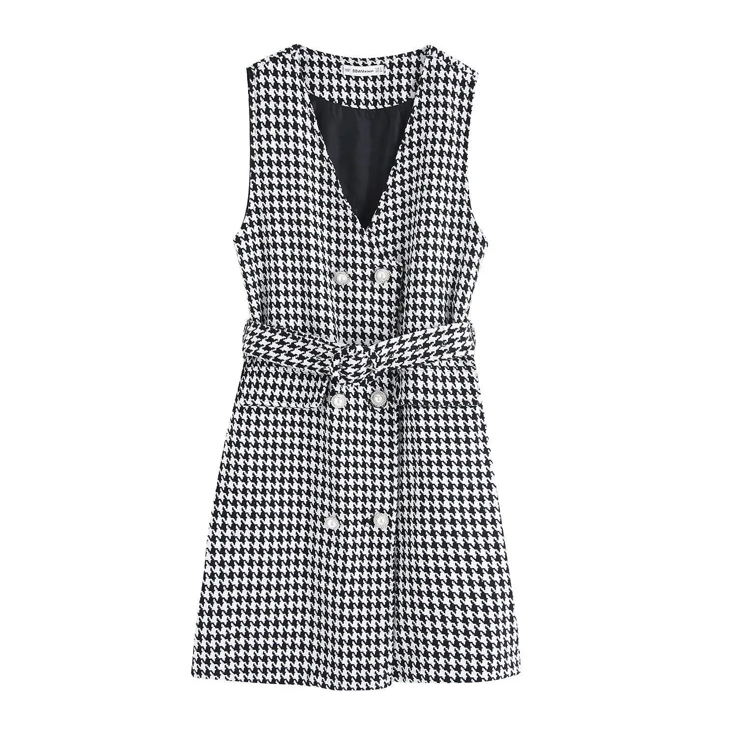 

2019 Autumn Street Elegant WOMEN'S Dress Sleeveless Suit Collar A- line Skirt Dress Bb9648