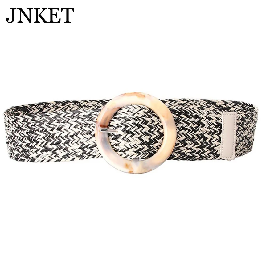 

JNKET Модные женские имитация соломы тканые поясные ремни Повседневная круглая пряжка пояс для джинсов поясной ремень платье ремень