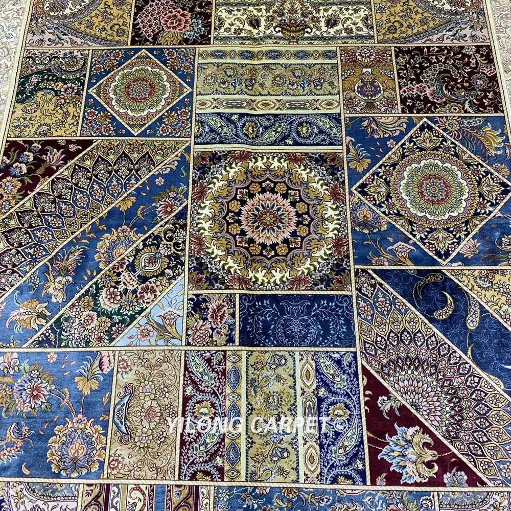 Yilong 4'x6' персидский шелковый ковер лоскутный дизайн ручной вязки шелковый ковер для продажи (ZQG366A)