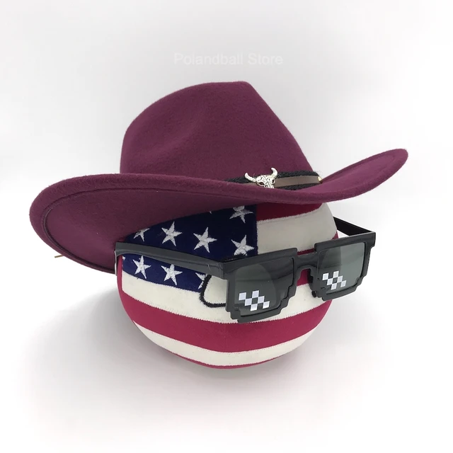 USABall in Cowboy/Maga Hat With Sunglasses Authentic Handmade Polandball Countryball Plush Toy