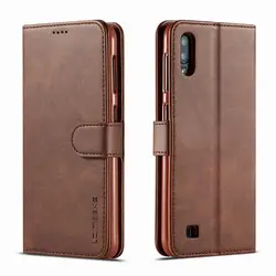 Luxury Vintage Leather Flip Wallet Phone Case with Magnetic Closure for Samsung A10 (Brown)