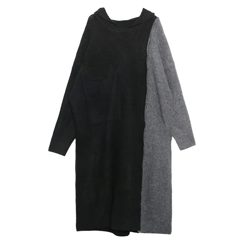 XITAO, длинное трикотажное, хит разноцветное платье, женское, модное, с карманами,, Осенний пуловер, плиссированное, элегантное, из кусков, миноритарное платье, Xj2504 - Color: gray   XJ2504