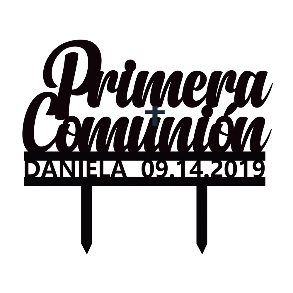 1 шт. персонализированные имя Дата испанский Mi Primera Comunion акриловый торт Топпер для Primera Comunion вечерние украшения YC-004
