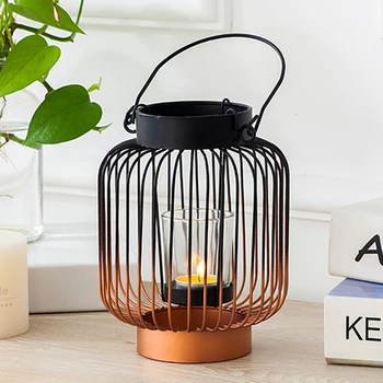 

Nordic Black Candle Lantern Metal Candlestick Geometric Candle Holder Wind Lamp Table Candles Home Decoration Candelabros Gift