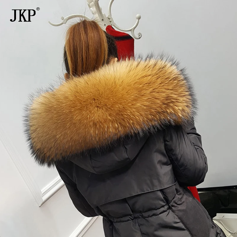 Deep Color JKP модный шарф из натурального меха енота Женский воротник Подлинная Роскошная брендовая шаль из меха енота шарфы Кольцо-ошейник - Цвет: Deep Color