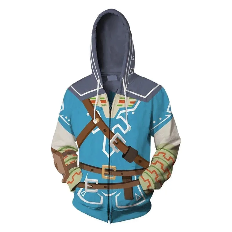 

The Legend of Zelda Hoodie Breath of the Wild Link Green Blue 3D Print Zipper Hoodies Sweatshirts Cosplay Hooded Coat Jacket