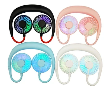

USB Portable Fan Hands-free Neck Hanging USB Charging Mini LED Portable Sports Fan 3 Gears Usb Air Conditioner Fans With Lights