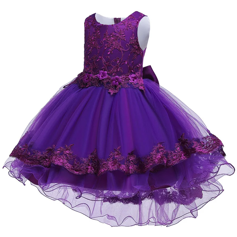 Свадебное платье с цветочным узором для девочек Детские платья для девочек, костюм рождественское платье детское вечернее платье принцессы 6, 8, 9, 10, 12 лет - Цвет: Purple