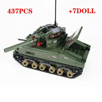 

WW2 Military US Sherman M4 Tank Model Building Blocks US Army Soldiers Figures Weapons Accessories Bricks Educational Gift Toys