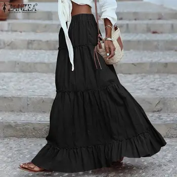 

ZANZEA 2020 Elegant Women Ruffles Pleated Skirts Spring Lady High Waist Skirts Female Casual Faldas Saia Cotton Solid Vestidos