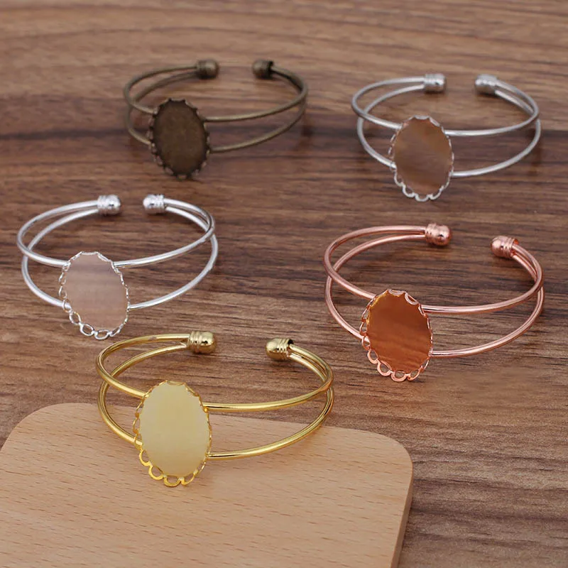 

Blank Bangle Settings with 18x25mm Oval Hollow Lace Bezel tray Glass Cabochon Bases cuff Bangle Findings Multi-color Plated