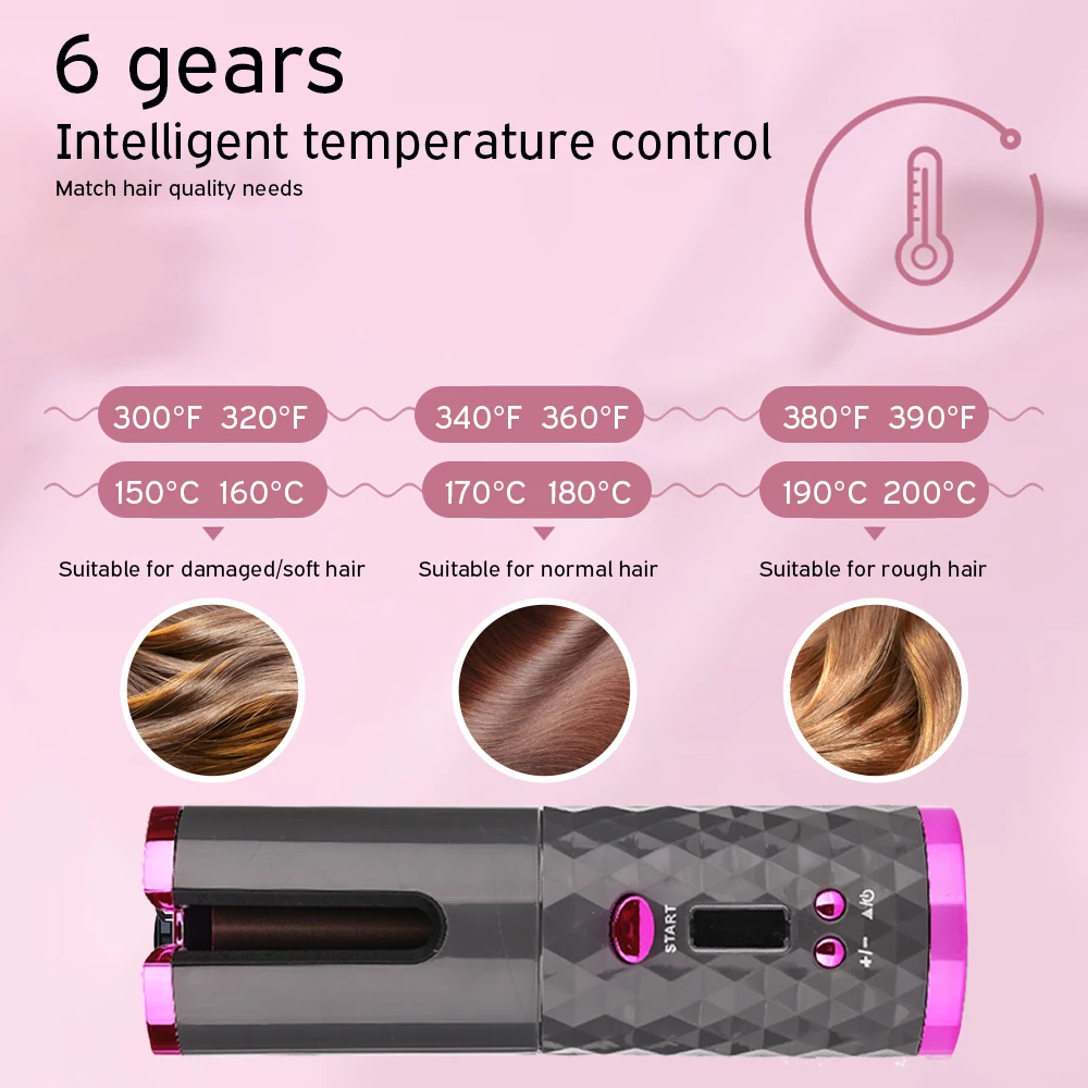 Modelador de Cabelo Modelador de ar sem Fio Automático Pente + 2pc Rotativo Curling Ferro Recarregável Onda Ferramenta Hairestilo 1 Clipes Usb 3 Modelador de cabelo rotativo automático sem fio