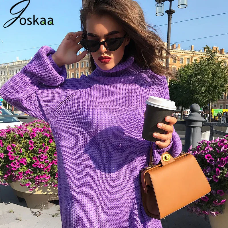 Joskaa, длинный латернский рукав, с разрезом, высокий ворот, свитера, Осень-зима, для женщин, мешковатые, длинные, уличная одежда, вязаные наряды